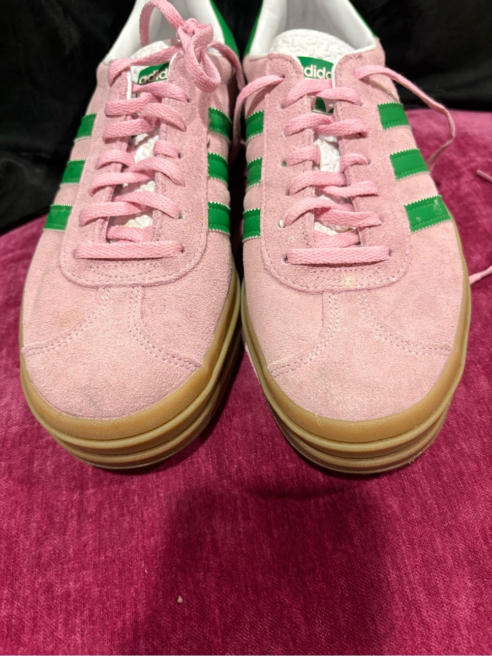 Adidas Gazelle Platform Pink Suede Sneakers with Green Stripes - Picture 8 of 9